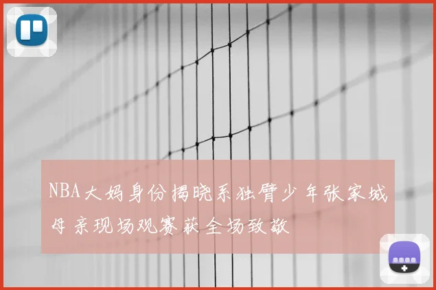 NBA大妈身份揭晓系独臂少年张家城母亲现场观赛获全场致敬